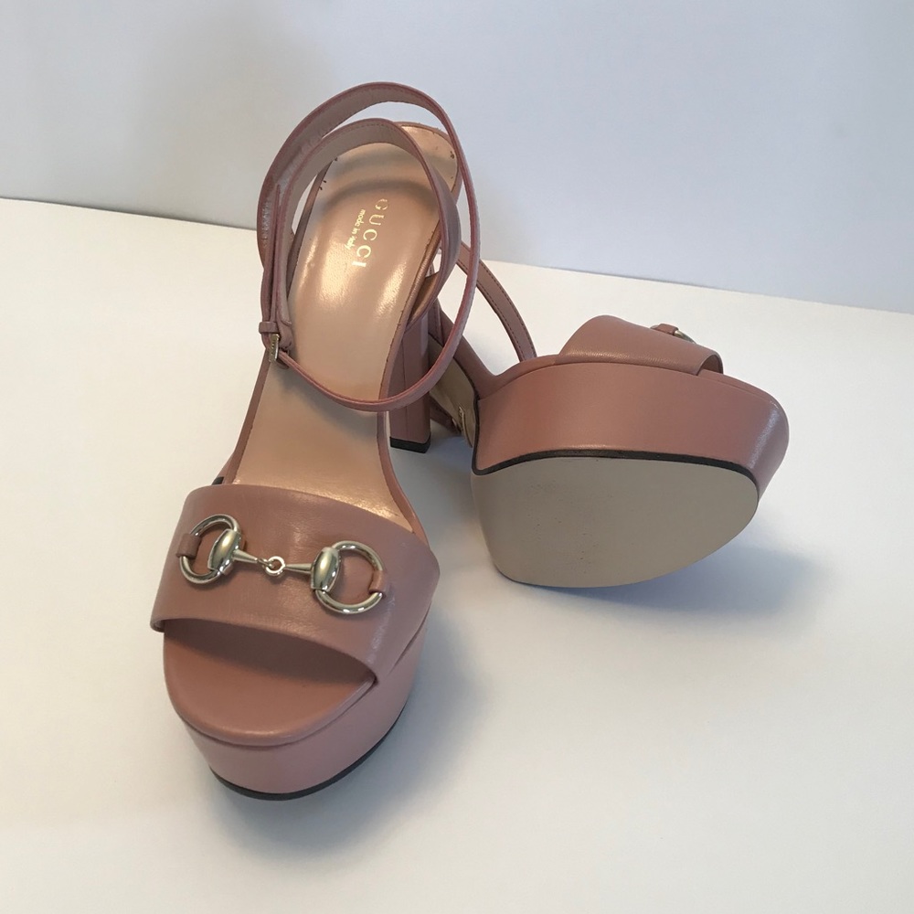 Gucci Horsebit Leather Platform Sandals, Rose - Picture 4 of 4